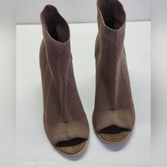 Qupid Chocolate Knit Peep-Toe Booties - Picture 1 of 6
